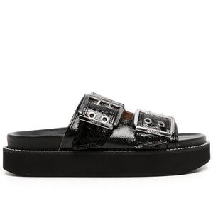 Ganni Flatform Buckle Sandals, black 36, 6